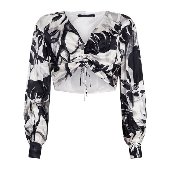 All Saints NWT Carla Jackie Top Cropped Blouse Gathered Center Silk Blend Size 0 - Picture 1 of 14